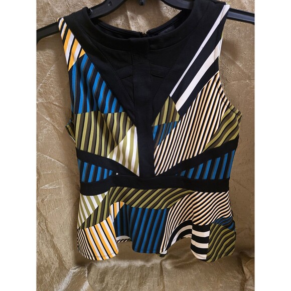 Worthington Women’s Sleeveless Peplum Top Large Multi-Color Striped Geometric... - Picture 2 of 9